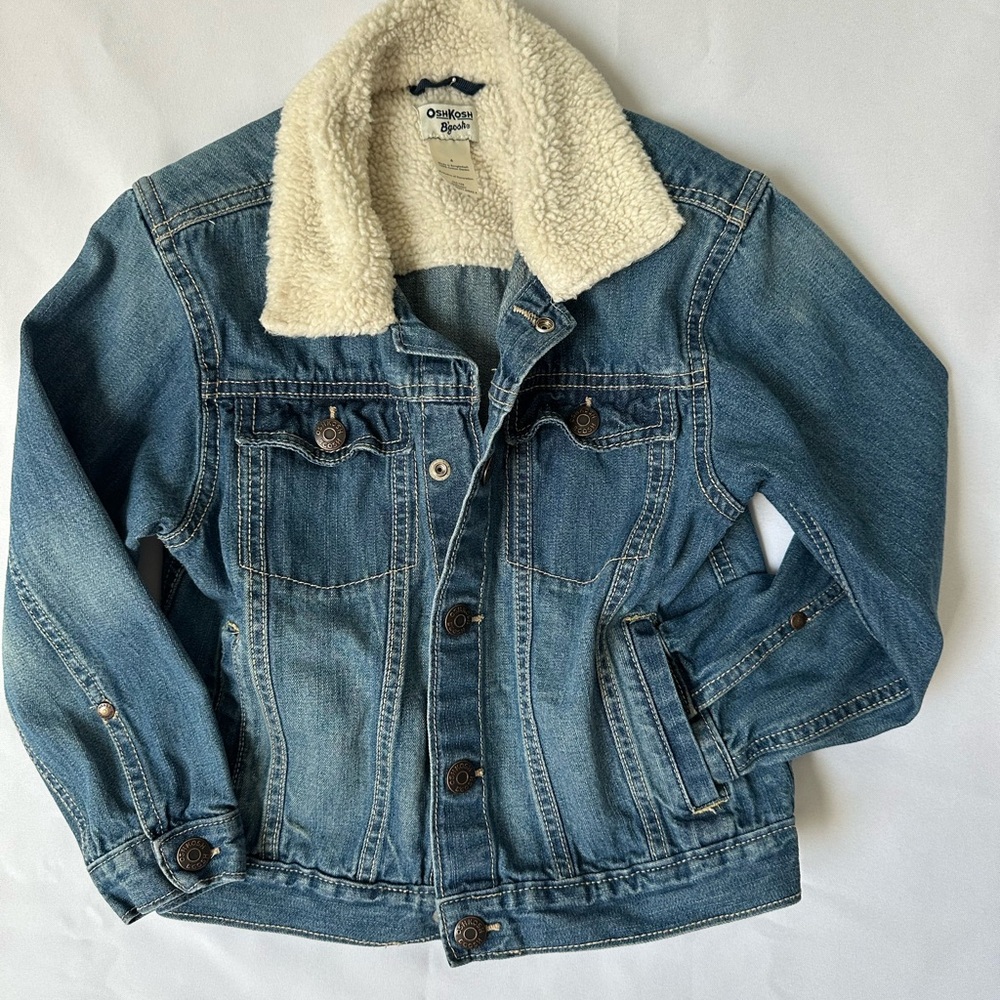 OshKosh B'gosh Acid Wash Denim Jacket with Sherpa Collar Boy’s Size 6
